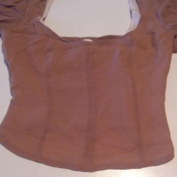 Wilfred Women's 2XS Tan Crop Top Peasant Sleeve Runched Back - Picture 11 of 11